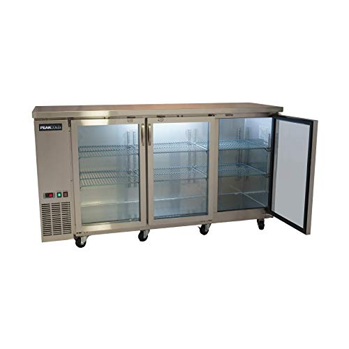 PEAK COLD 3 Glass Door Commercial Back Bar Cooler; Stainless Steel