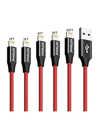 Sharllen - Cable Lightning de nailon trenzado para iPhone de 3 3 6 6 10 pies, con certificado MFi de carga rápida y sincronización USB, compatible con iPhone XS Max XR X 8 8Plus 7 7P 6S 6S P SE iPad 5 unidades