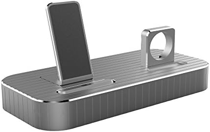 Apple Watch Stand, 2 in 1 Aluminum Apple Watch Charging Dock iPhone Charger Station for Apple Watch 3/2/1/Nike NightStand Mode iPhone X/8/7/7 plus/SE/5s/6S/Plus with Various Case Space Gray