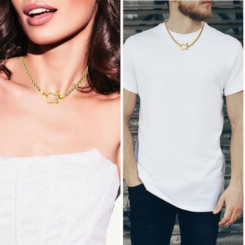 COOLSTEELANDBEYOND Mens Women Stainless Steel Foxtail Wheat Chain Necklace, Screw Anchor Shackle Nautical Sailor Clasp
