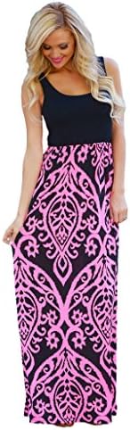 O&amp;W Striped Zig Zag Scoop Neck Chevron Print Tank Maxi Long Dress For Women (L, Rosy Damask)