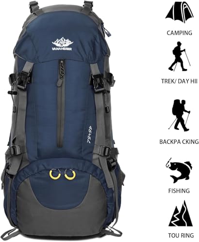 50L Hiking Backpack, Waterproof Camping Essentials Bag with Rain Cover, 45+5 Liter Lightweight Backpacking Back Pack (50L)