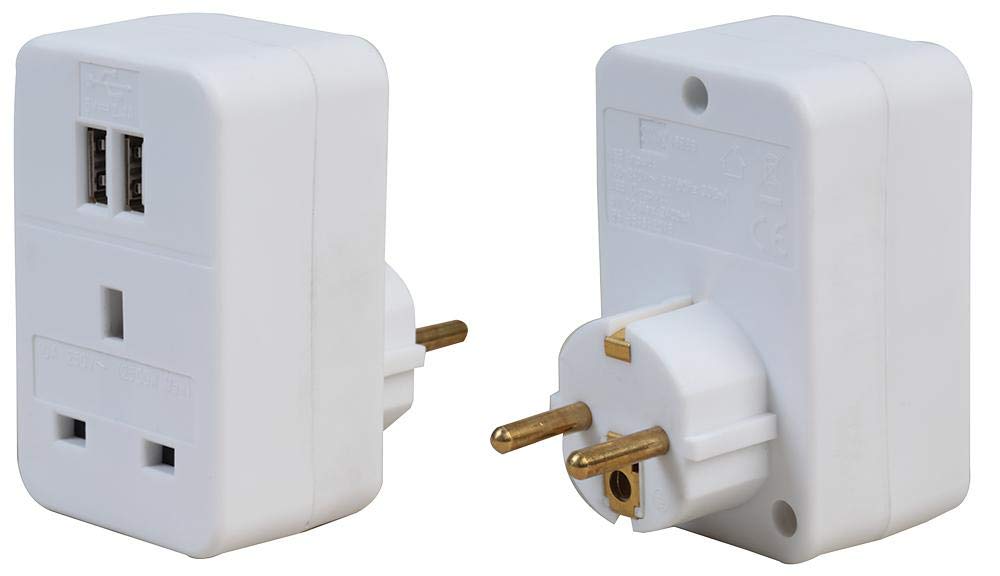 PRO ELEC PEL01269 UK to Euro Travel Adaptor with 2x USB, 250V, 10A