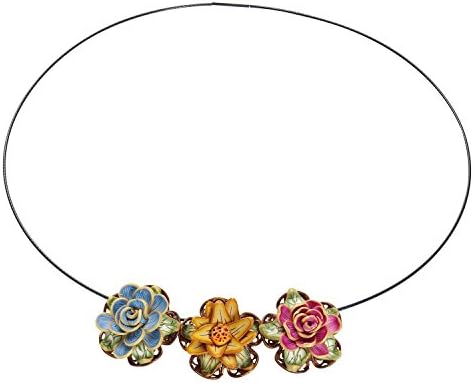 FLORIANA Fimo Hand-Crafted Flower Blooms Necklace - 18" Coated Black Memory Wire