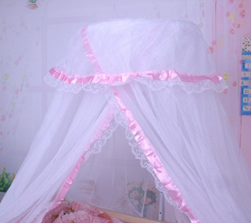 CdyBox Breathable Baby Bed Canopy Toddler Sleeping Dome Mosquito Net Crib Netting Palace-style Lace Décor (Pink) - Thumbnail 3