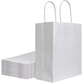 bagmad 50 Pack 8x4.75x10 inch Medium White Kraft Paper Bags with Handles Bulk, Gift Bags, Craft Grocery Shopping Retail Birthday Party Favors Wedding Sacks Restaurant Takeout, Business (50Pcs)