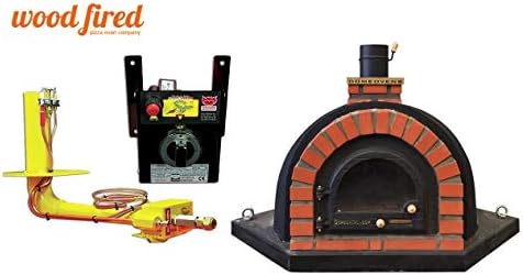 Black Corner Tudor Wood Fired Pizza Oven Cast Iron Glass Door And Double Insulation, with gas burner, 110cm x 110cm