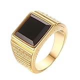 CARTER PAUL Men's Stainless Steel Black Onyx Gold Ring Europe and America Style, Size 12