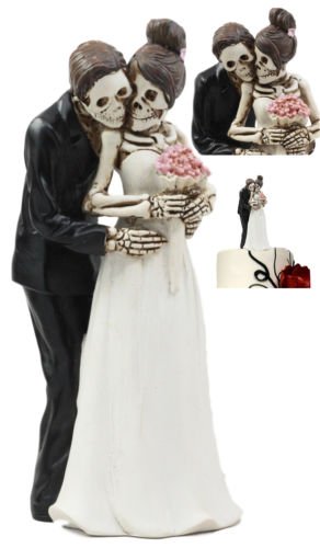 Day Of The Dead Skeleton Bride And Groom Posing For Photo Cake Topper Figurine premium decor collectible figurine