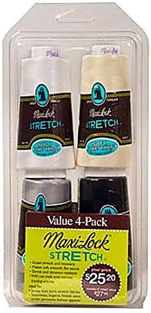 BlueArrowExpress Maxi-Lock Stretch Basics - Value 4-Pack - White, Black, Eggshell & Light Grey - 2,000 Yards per Cone