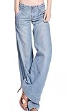 Easy New Retro Fashion womans Lady Casual Wide-leg Denim Jeans Blue Pants