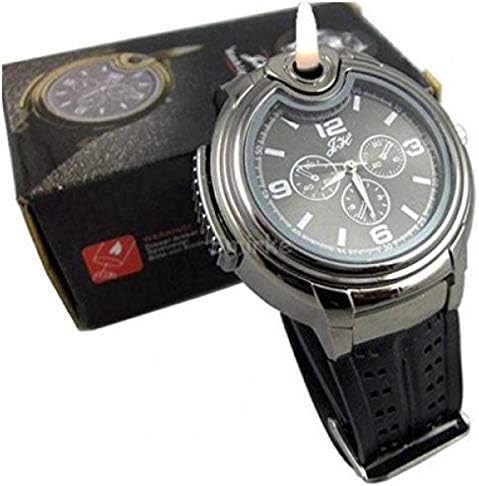 Mens Stylish Military Watch with Built in Refillable Function. Gadget Watch has Black Dial Face.
