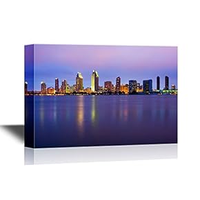 USA City Skyline Canvas Wall Art - San Diego Skyline at Night - Gallery Wrap Modern Home Art | Ready to Hang - 12x18 inches