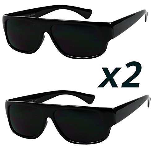 Basik Eyewear - OG Flat Top Eazy E Shades w/ Super Dark Lens Gangster Sunglasses (2-Pack Black, 141)