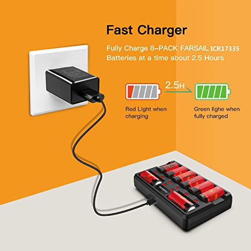 Rechargeable Arlo Batteries and Charger, FARSAIL 8-Pack 700mAH 123A Rechargeable Batteries with Charger for Arlo VMC3030 VMK3200 VMS3130 3230C 3430 3530 Wireless Security Cameras