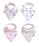 Organic Baby Bandana Drool Bibs for Girls, 4 Pack - Urban Safari Gift Set by Little Kims