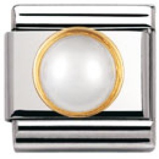 Nomination Composable Classic Edelsteine RUND aus Edelstahl und 18K-Gold (Perle Weiss) 030503