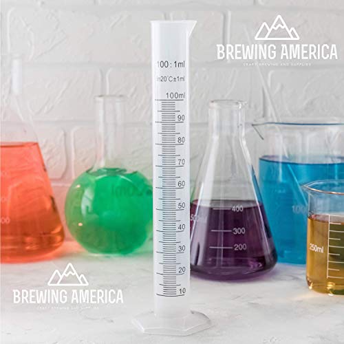 100ml Plastic Graduated Cylinder Beaker - 100ml Science Measuring Test Tube Flask, 2-Sided Marking - Black and Raised Graduation Lines, Pour Spout