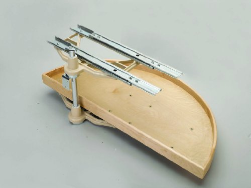 Lazy Daisy Natural Wood Pivot and Slide Half-Moon 2-Shelf Organizer for Blind Corner Cabinets