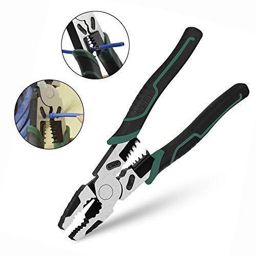 9-Inch Linesman Pliers Multi-function Combination Pliers with Professional Handle| High Leverage Design| Chrome Vanadium Steel Forged| for Gripping, Crimping, Side Cutting and 10-18 AWG Wire Stripping