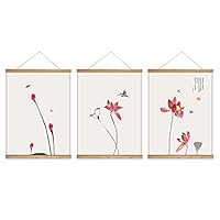 3 Panel Hanging Poster with Wood Frames Lotus Canvas Artwork Wall Picture Home Decoration - 18