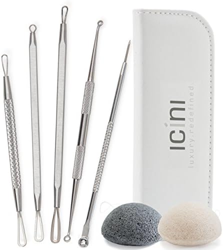 ICINI 5-Piece Blackhead Remover Kit Bundle with 2 XL Konjac Sponges