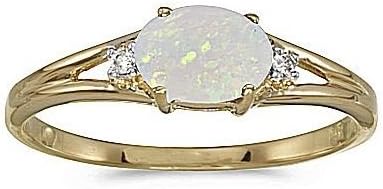 14kt Yellow Gold Oval Opal and Diamond Ring