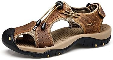 Men Large Size Stitching Leather Anti-collision Toe Lace Up Outdoor Fisherman Beach Casual Sandals (10.5 US, Khaki)