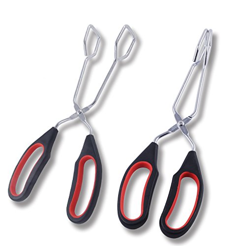 Himi Stainless Steel Scissor Tongs With Plastic Silicone Handle Great For Kitchen Food Cooking Baking Barbecue BBQ Grilling 9 ½ Inch (2 Pieces)