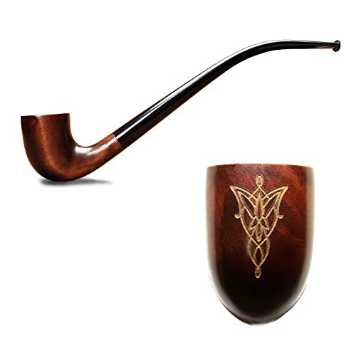 Tobacco pipe engraved with Evenstar from Lord of the Rings in Gandalf style handmade from pear wood Churchwarden smoking pipe