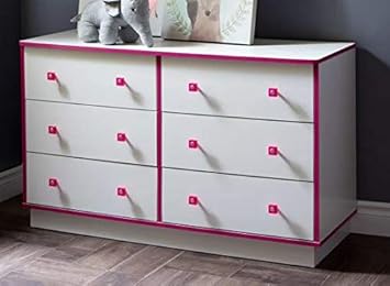 Amazon Com Chester Drawers White Pink Wood Chest Six Drawer