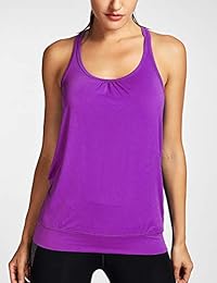 SYROKAN Camiseta deportiva deportiva de espalda deportiva para mujer Camiseta larga sin mangas corta de yoga