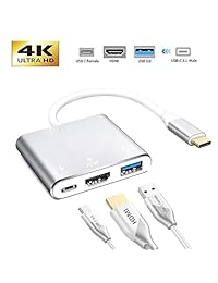 YIIXIIYN - Adaptador de cable USB C a HDMI 4 K con puerto de carga USB 3.0 USB C compatible con iPad Pro, MacBook Pro 2018 iMac, ChromeBook Pixel, Galaxy S10 S9