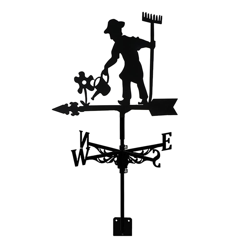 Fenteer Stainless Steel Weather Vane Figurine, Practical Wind Direction Indicator, Vintage Style Farm Scene Home Outdoor Garden Crafts Ornament, Farmer