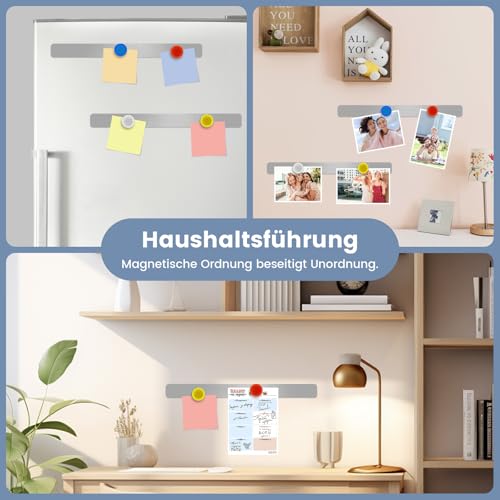 Magnetic Whiteboard, 6 Pack Magnetic Whiteboard, Self Adhesive Magnetic Bar with 18 Magnetic Buttons for Office, Bulletin Board, Photo Wall, Fridge, Kitchen