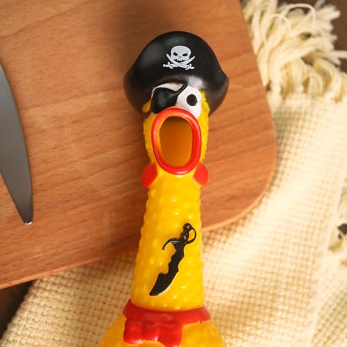 AMOR PRESENT Squeaky Rubber Chicken, Pirate Squeeze Chicken Toy Screaming Rubber Chicken for Halloween Party Favors Prank Novelty Pet Toy