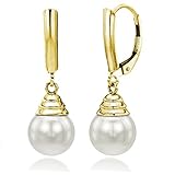 14k Gold 9-9.5mm Round Cultured High Luster AAA Pearl Lever-back Earrings