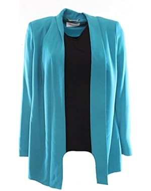 Calvin Klein Womens Solid Stretch Open-Front Blazer Blue S