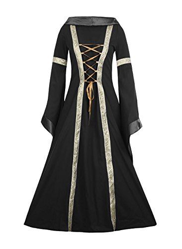 Fashare Women's Medieval Renaissance Lace Up Floor Length Hooded Gown Retro Cosplay Costume Dress Gothic dress