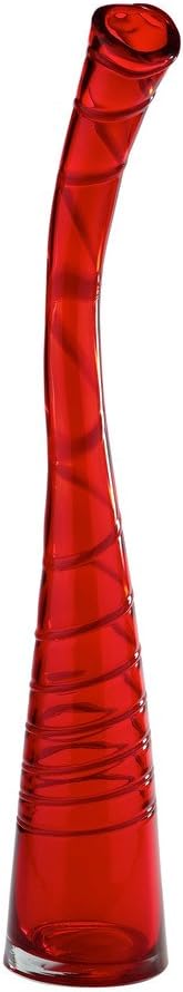 New Large 31" Hand Blown Art Glass Vase Red Fluted Spiral Design Decorative