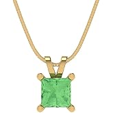 Clara Pucci 0.5 cttw Green Simulated Diamond Yellow Gold-Plated Silver Necklace and Pendant for Women (16" Box Chain,Princess Cut,4.5mm)