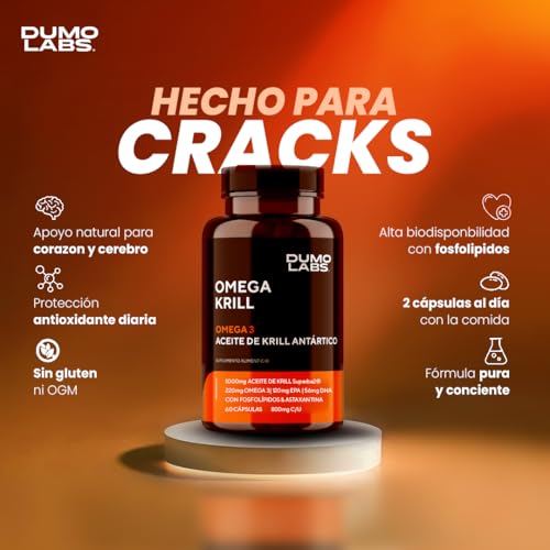 DUMO Aceite de Krill Antártico | Suplemento de Omega-3 de Krill Antártico | 60 Cápsulas 1000 mg de (EPA y DHA) con Fosfolípidos y Astaxantina | Fórmula Premium | Alta Pureza | 2 Meses de Uso