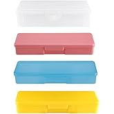 4 Pack Professional Clear Manicure Nails Pedicure Tool Box, Personal Nail Box Storage Case for Organizing, Plastic Pencil Case Container Organizer (Clear Yellow Pink Blue)