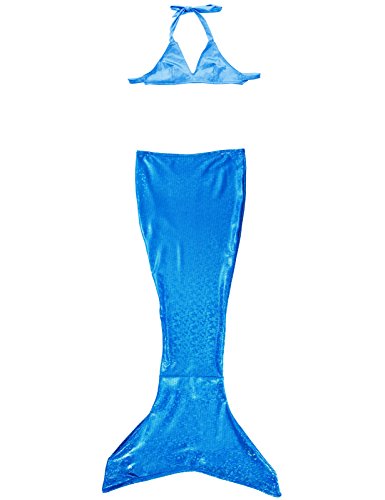 Kids Girls Swimmable Mermaid Tails Flippers Swimming Costume Fancy Dress (Large ( adult women ), Blue Bikini Set)