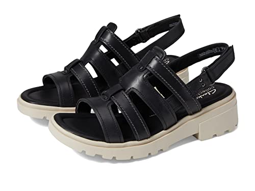Clarks Women's Coast Shine Flat Sandal, Black Leather, 12 Medium US