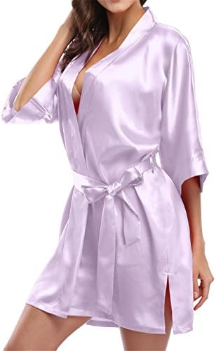 Giova Pure Color Satin Short Silky Bathrobe Sleepwear Nightgown Pajama