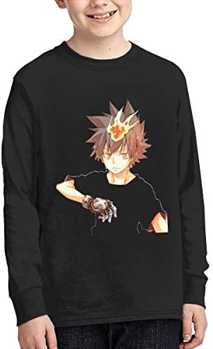 Tondgs Sawada-Tsunayoshi Boy's Limited Edition Round Neck T-Shirt for Teenagers Classic Black