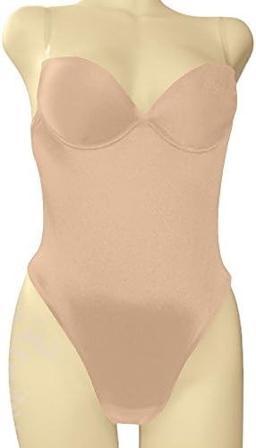 Backless Thong Bottom Body Shaper with Adjustable and Convertible Bra Straps - 36C - Beige