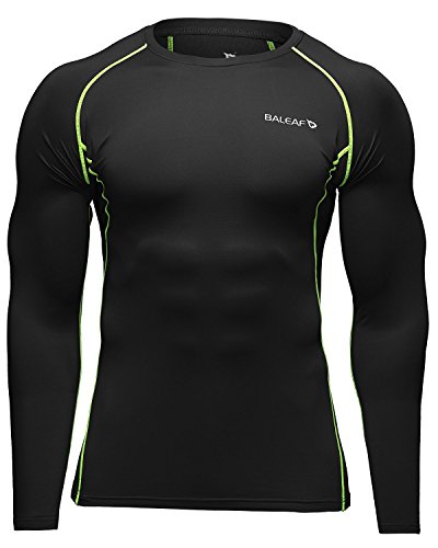 Baleaf Men's Cool Dry Skin Fit Long Sleeve Compression Shirt Color Black/Green Size M