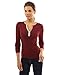 PattyBoutik Women Notch Neck Buttons Trim Blouse Top (Burgundy Medium)